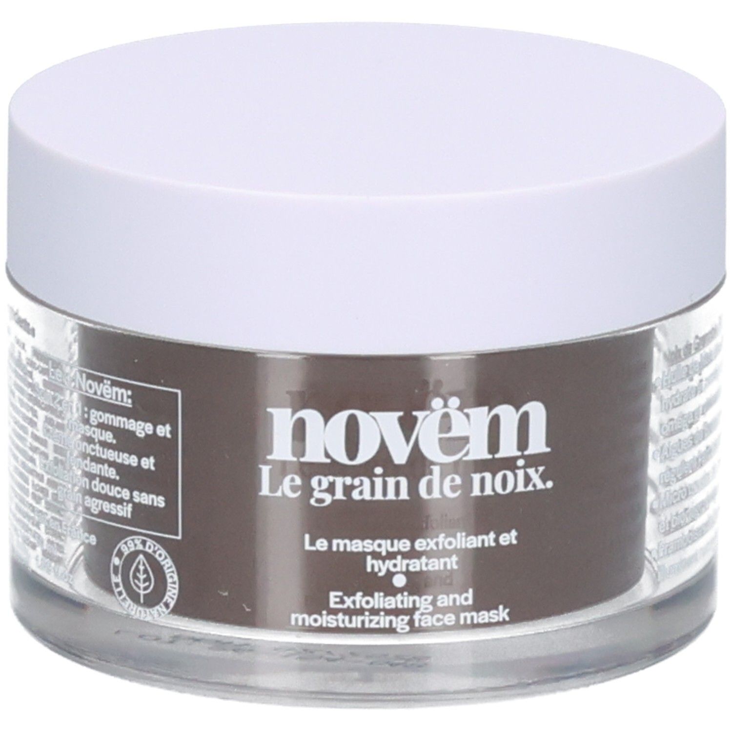 Novem Masque visage au grain de noix, exfoliant et hydratant.