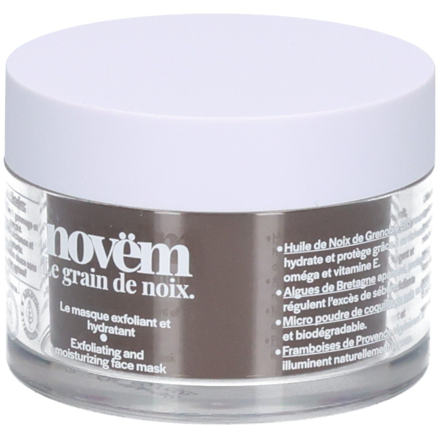 Novem Masque visage: huile de noix, algues et framboise.