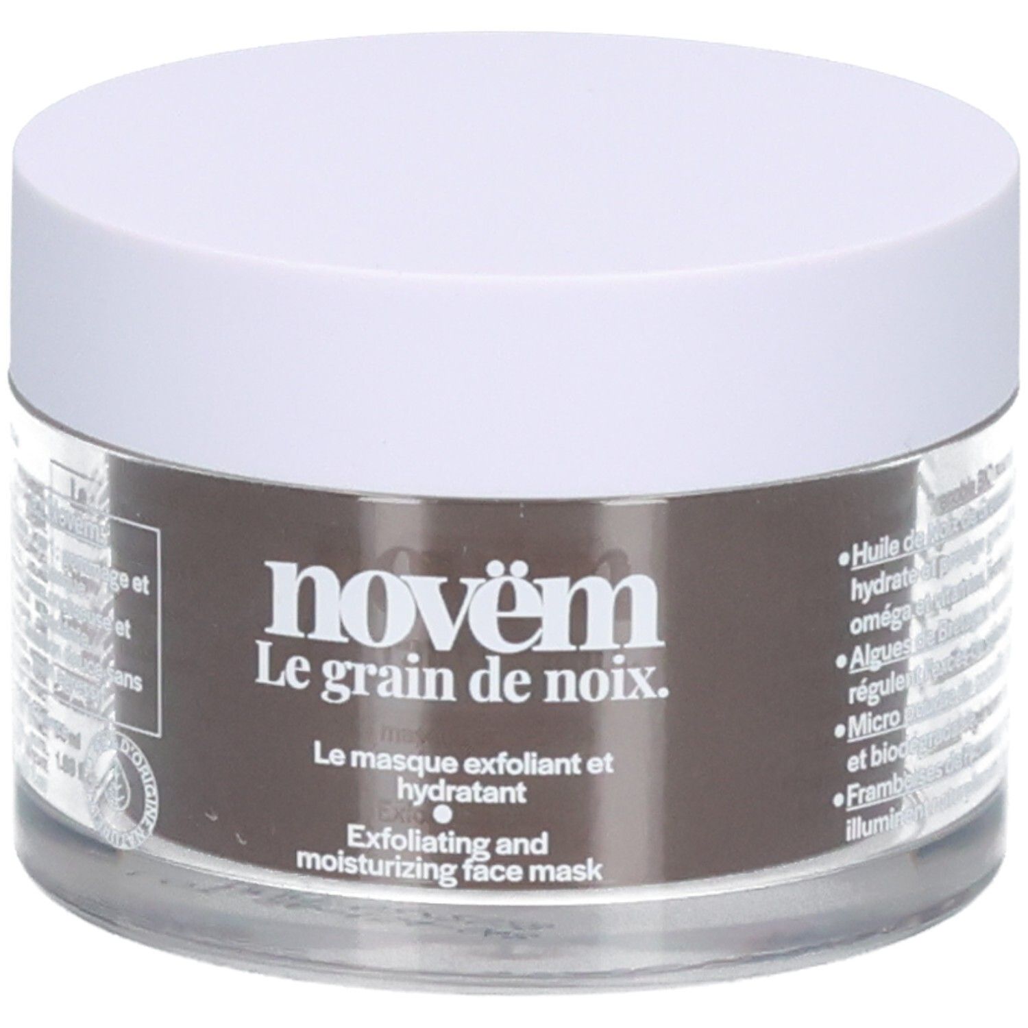 Novem Masque visage au grain de noix, exfoliant et hydratant.