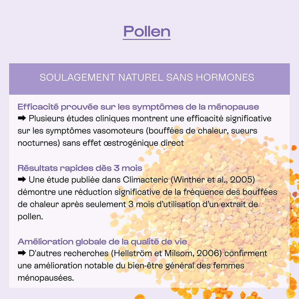Pollen : Soulagement naturel sans hormones des symptômes de la ménopause. Résultats rapides.