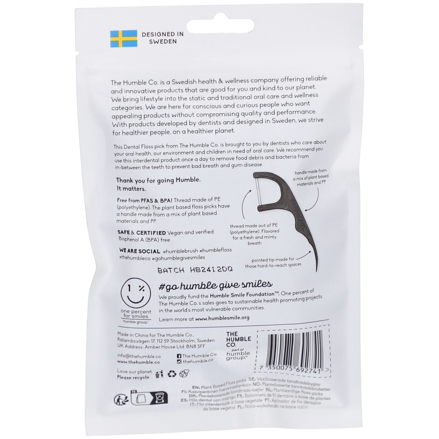 THE HUMBLE CO. Floss Picks Charcoal