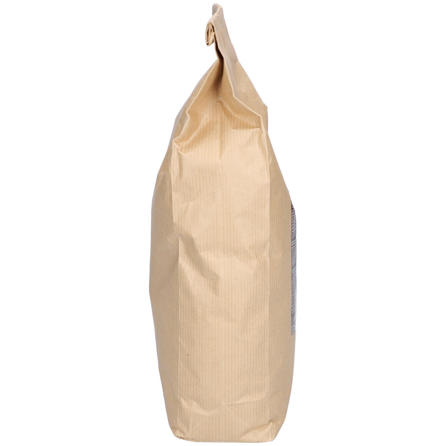 Vue latérale d'un sac en papier brun. Aucune information produit visible.