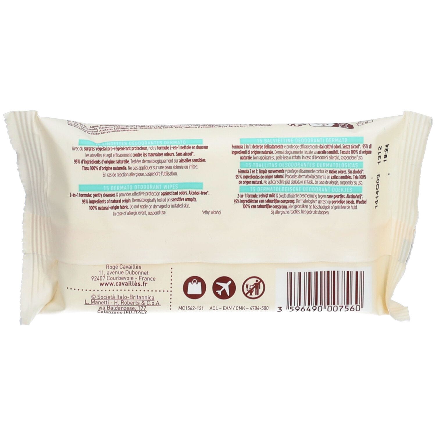 Rogé Cavaillès Lingettes Déodorantes Dermato 48H