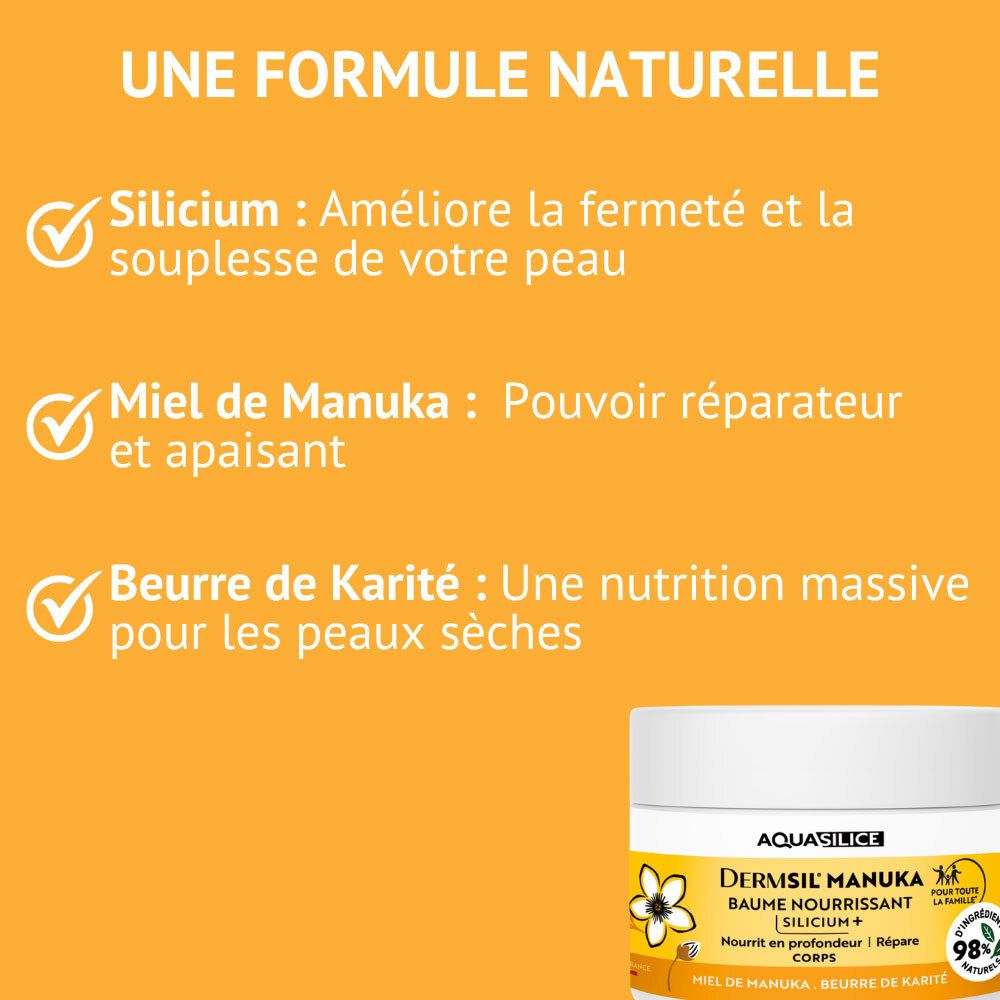 Aquasilice Dermsil Manuka Baume: Formule naturelle avec Silicium, Miel de Manuka, Beurre de Karité.