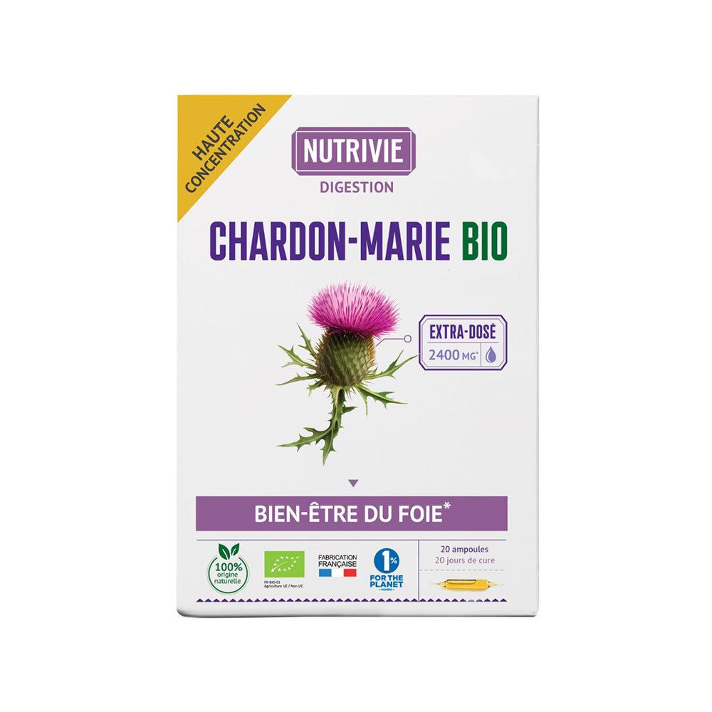 Nutrivie Chardon-Marie Bio: Boîte de 20 ampoules pour le bien-être du foie.