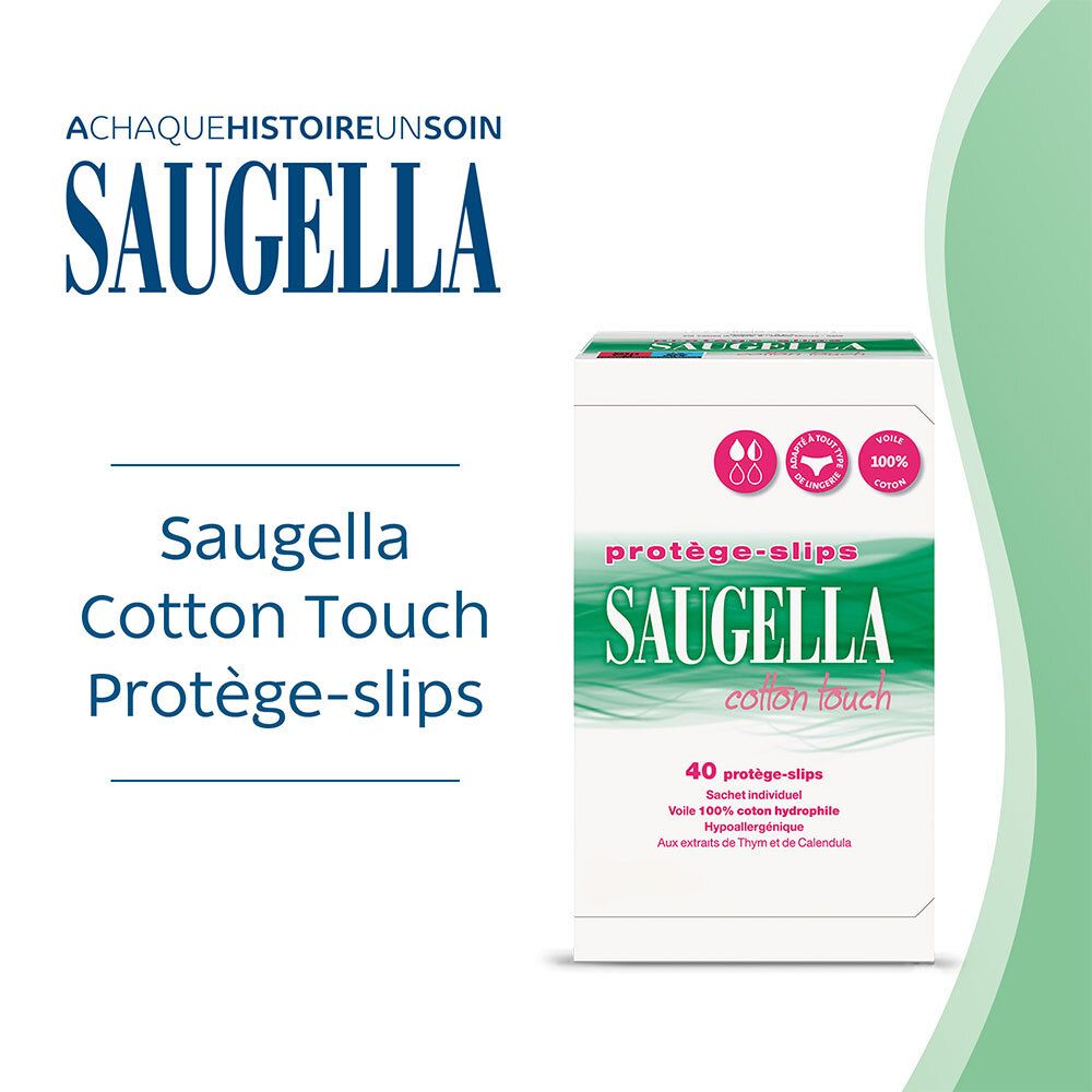 Saugella Cotton Touch, paquet de 40 protège-slips. Hypoallergénique, 100% coton. Inscription: Protège-slips.
