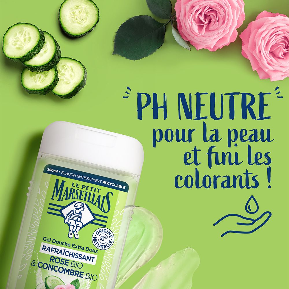 Le Petit Marseillais Gel Douche Extra Doux Rafraîchissant Rose BIO & Concombre BIO