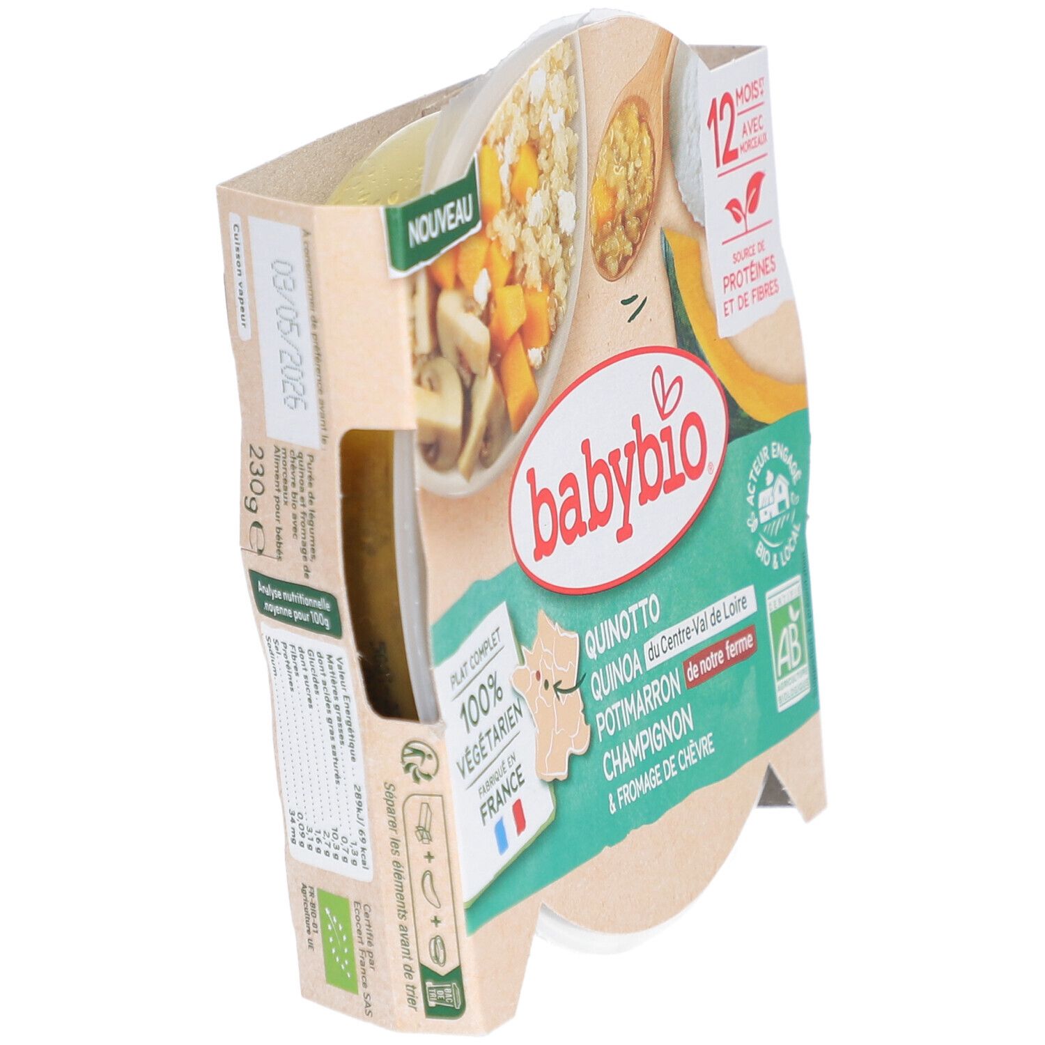 BABYBIO Quinotto Quinoa Potimarron Champignon & Fromage de Chèvre