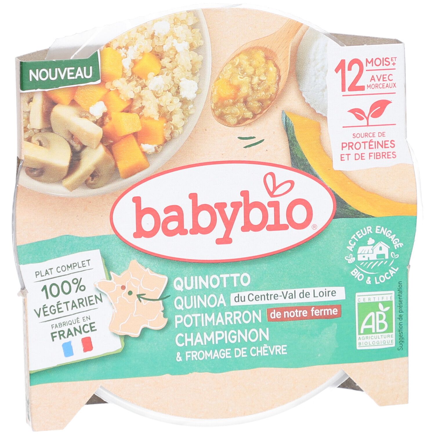 BABYBIO Quinotto Quinoa Potimarron Champignon & Fromage de Chèvre