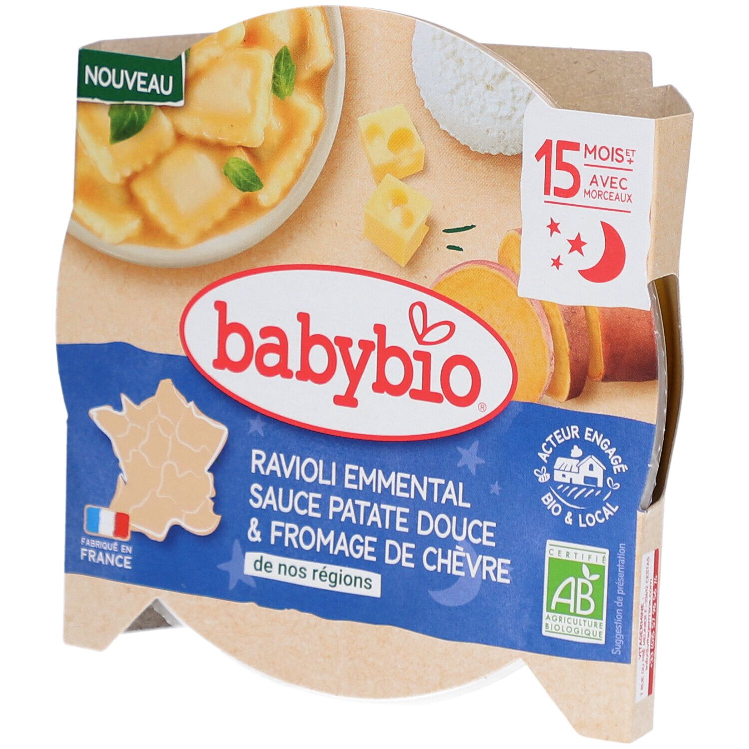 BABYBIO Ravioli Emmental Sauce Patate Douce & Fromage de Chèvre