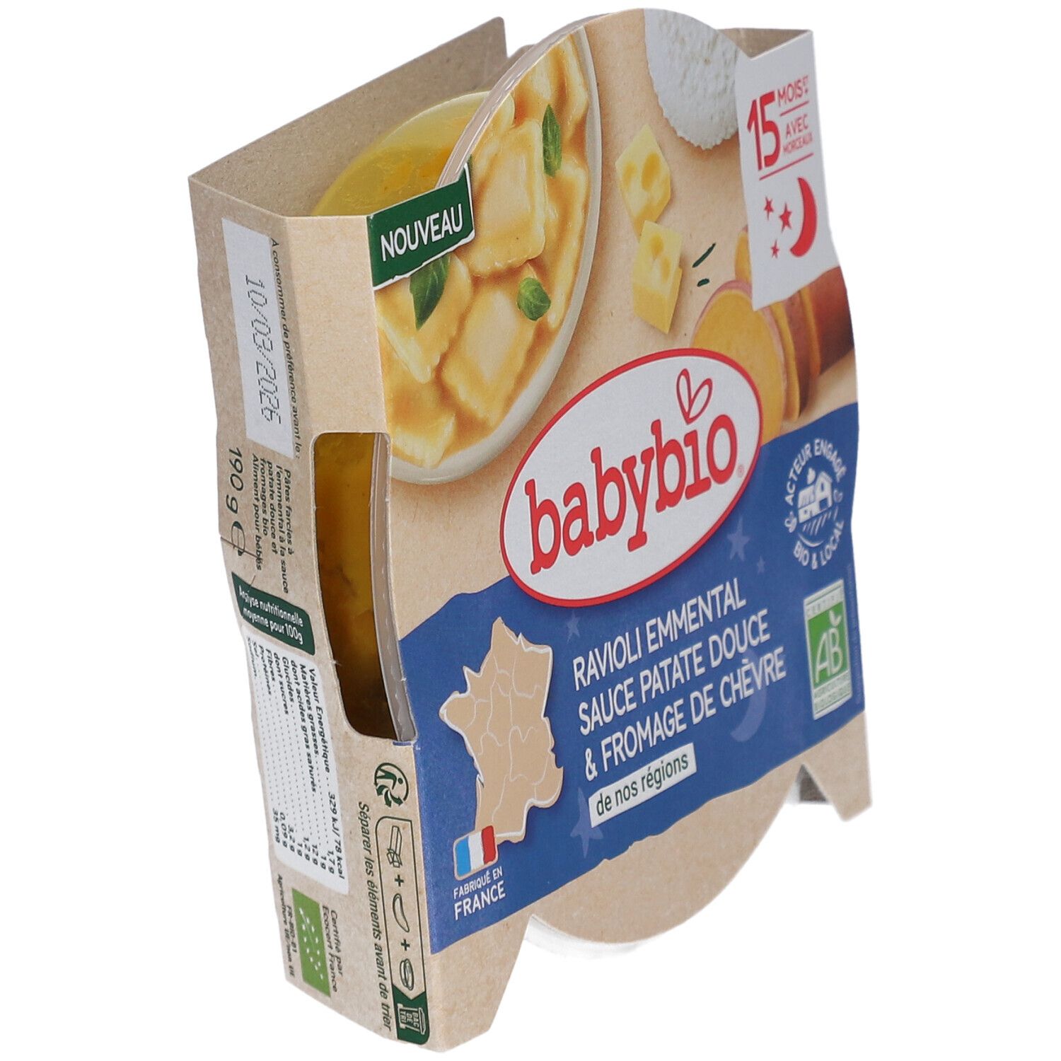 BABYBIO Ravioli Emmental Sauce Patate Douce & Fromage de Chèvre