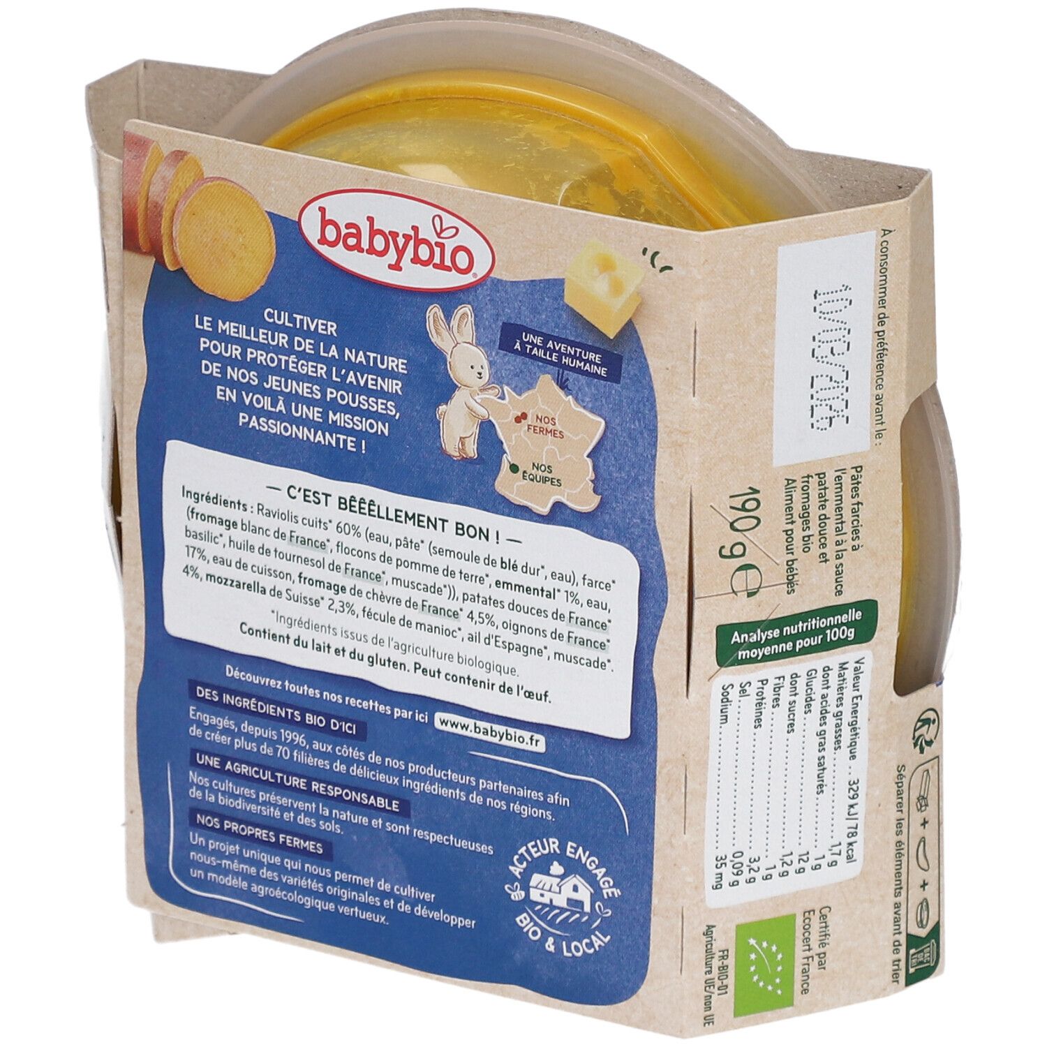 BABYBIO Ravioli Emmental Sauce Patate Douce & Fromage de Chèvre