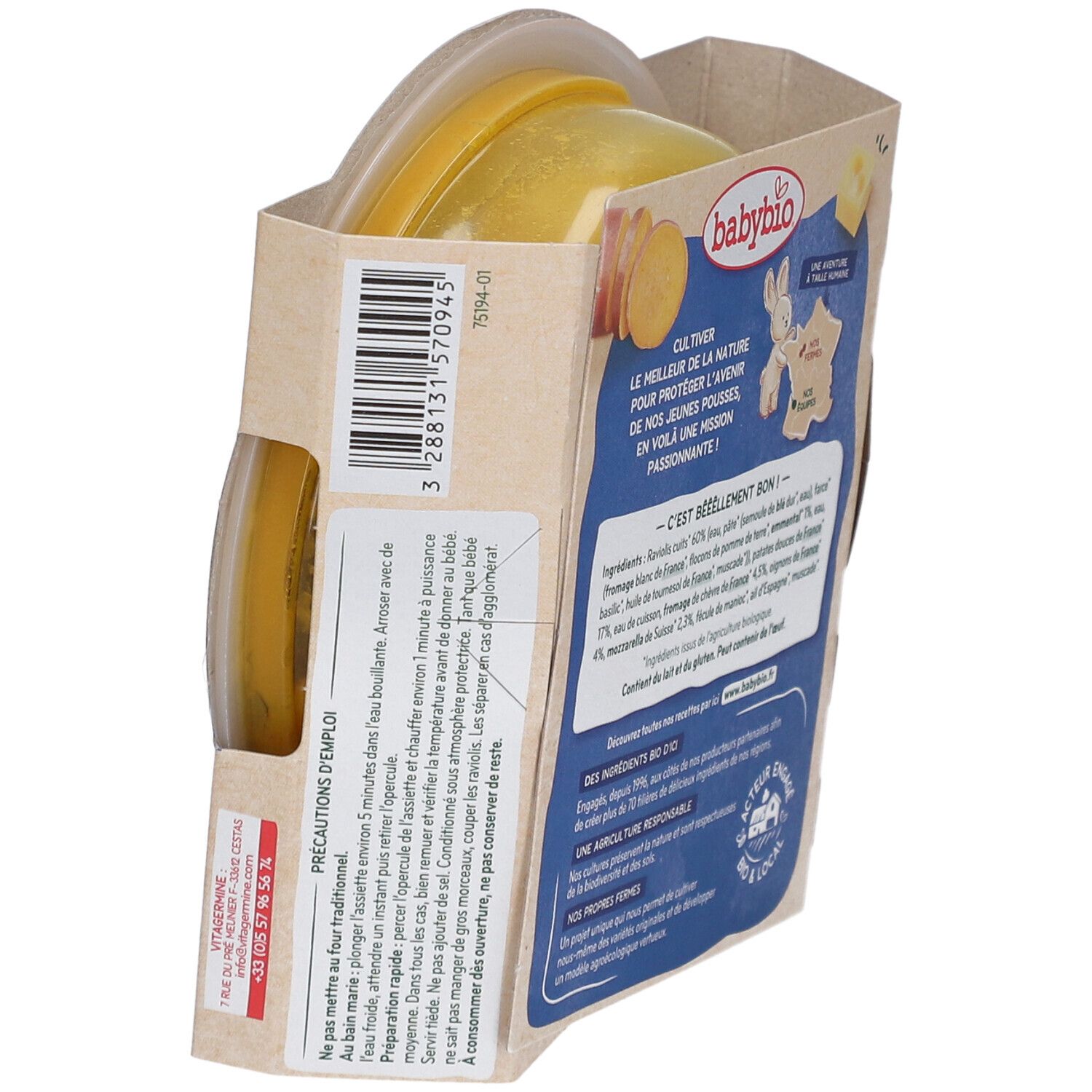 BABYBIO Ravioli Emmental Sauce Patate Douce & Fromage de Chèvre