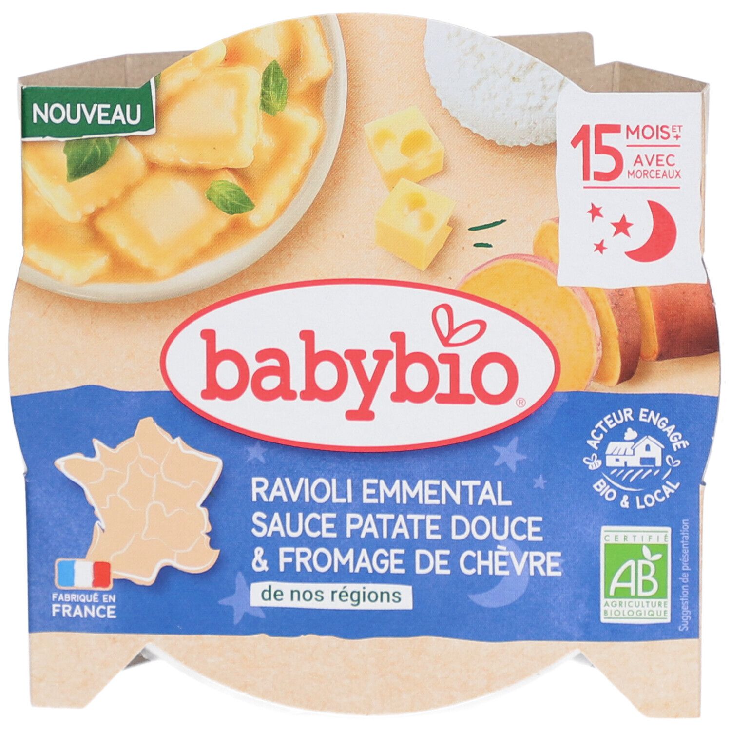 BABYBIO Ravioli Emmental Sauce Patate Douce & Fromage de Chèvre