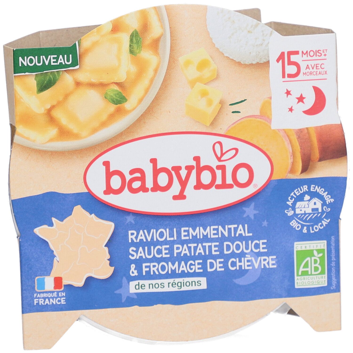 BABYBIO Ravioli Emmental Sauce Patate Douce & Fromage de Chèvre