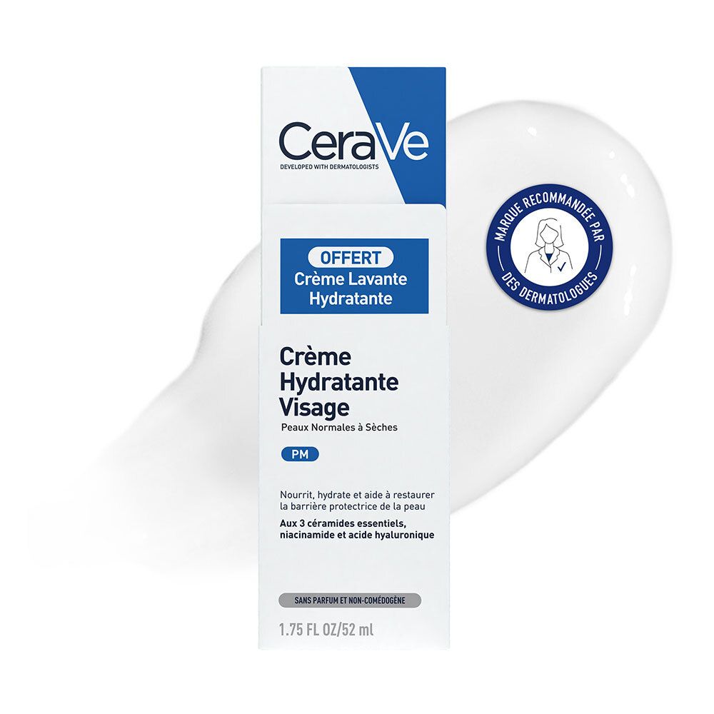 Cerave Lotion Hydratante Visage Peaux Normales à Sèches + Crème Lavante