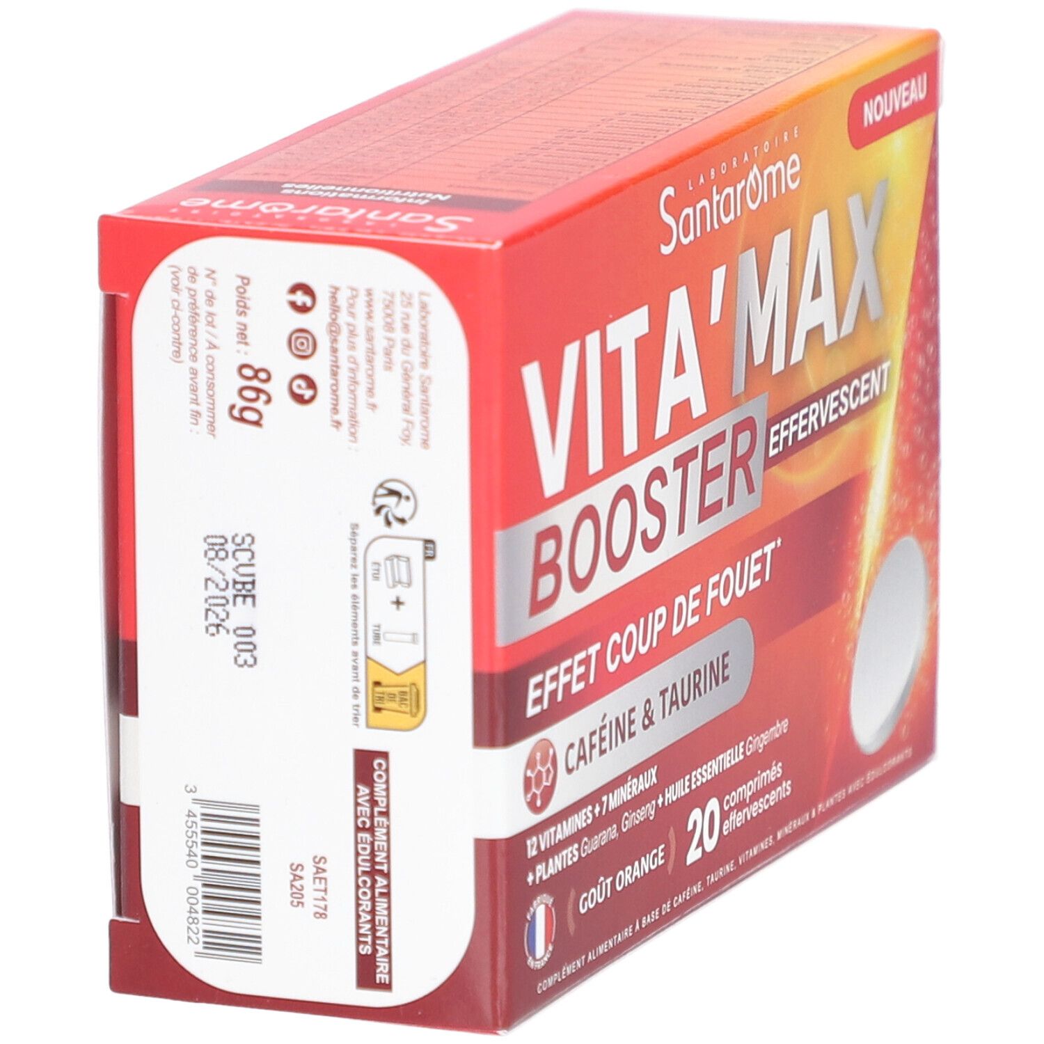 Santarome Vita'max Effervescent Booster Anti-Fatigue Goût Orange