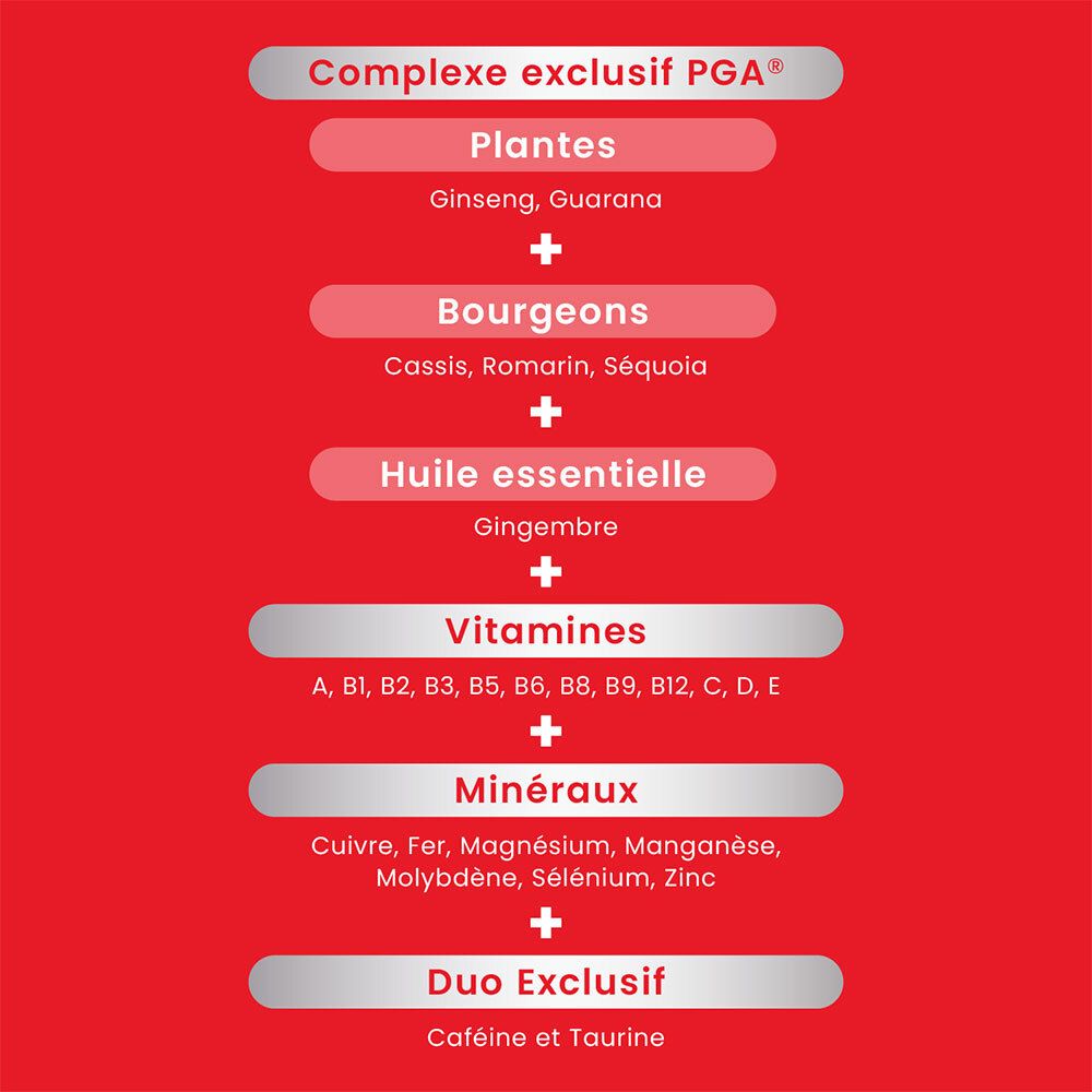 Ingrédients du Santarome Vita'max Brause Booster. Plantes, bourgeons, huile essentielle, vitamines, minéraux.