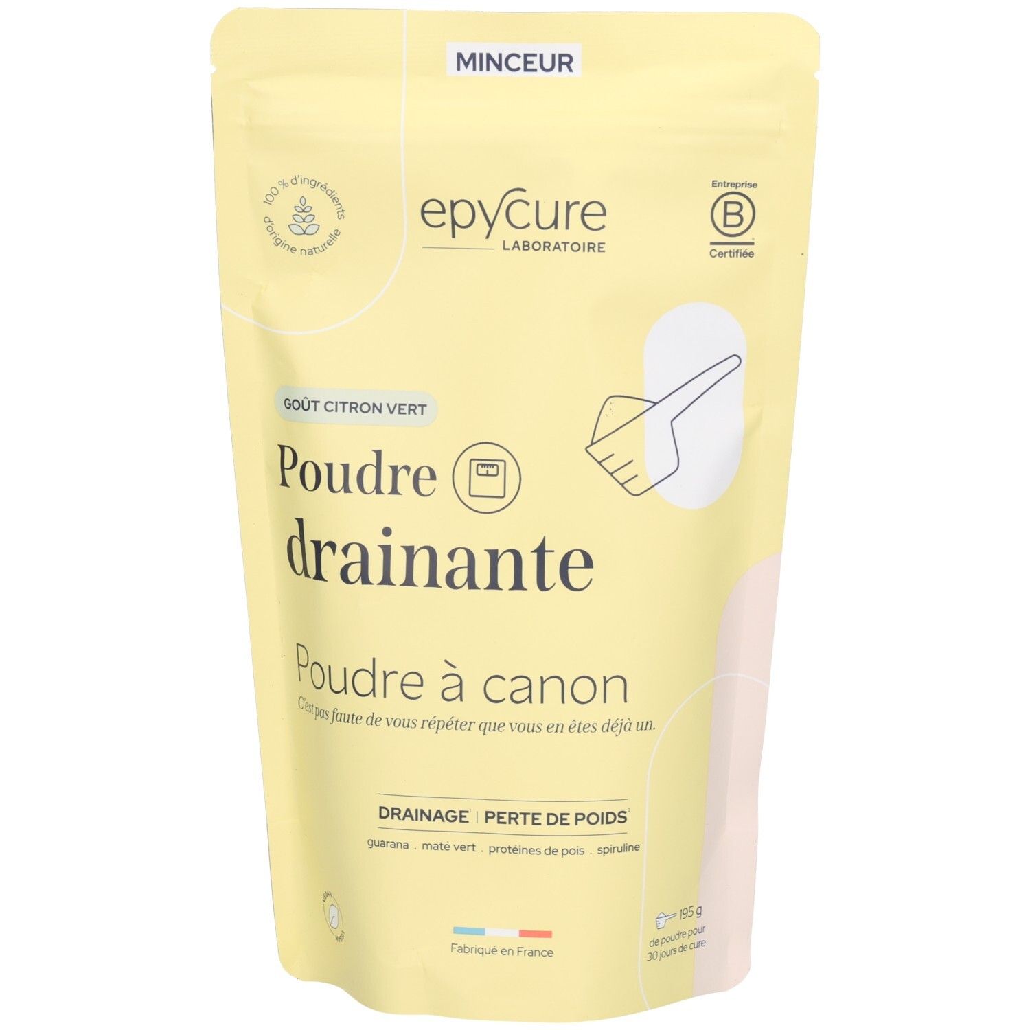 Epycure Poudre Drainante, sachet de poudre drainante goût citron vert.