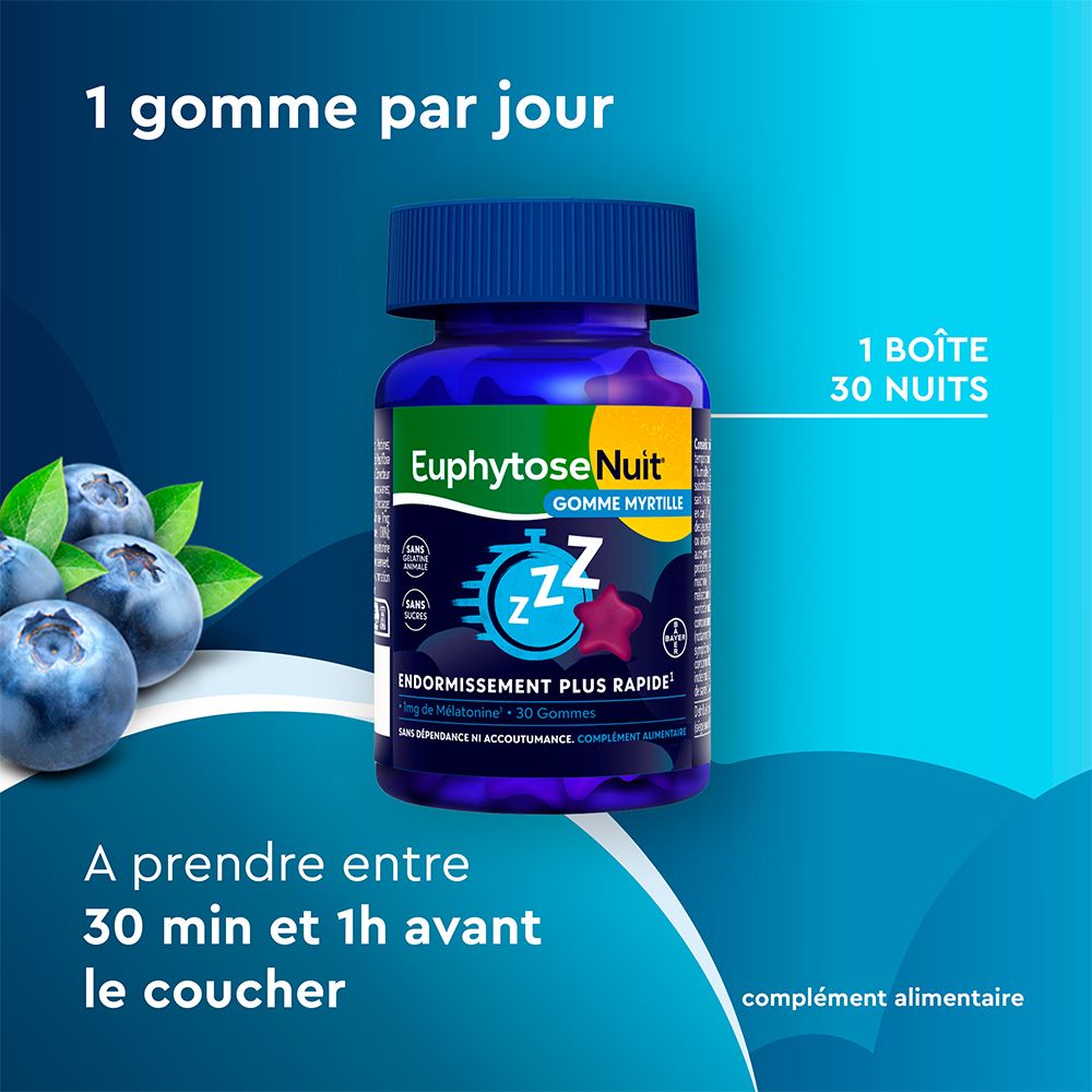 EuphytoseNuit® Gomme Myrtille Sommeil Mélatonine 30 Gommes
