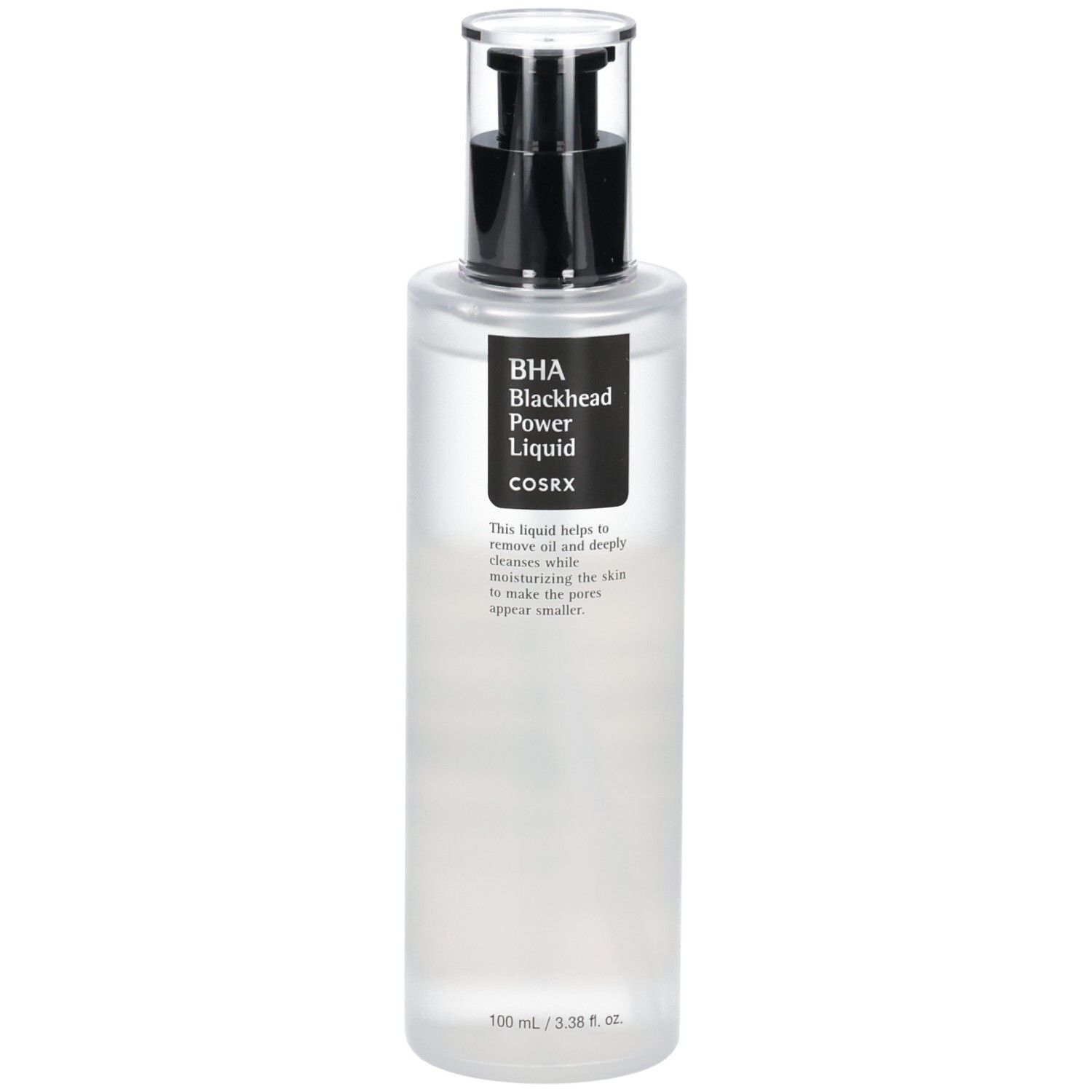 COSRX BHA Blackhead Power Liquid dans une bouteille transparente avec pompe.