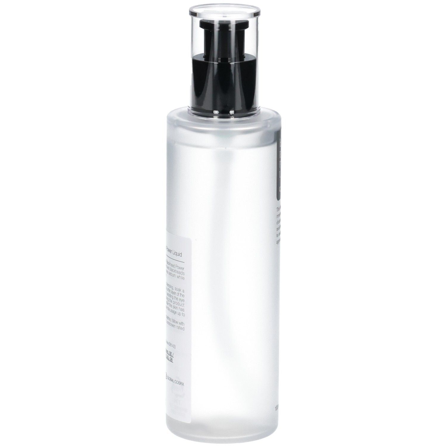 Vue arrière de la bouteille COSRX BHA Blackhead Power Liquid avec pompe.