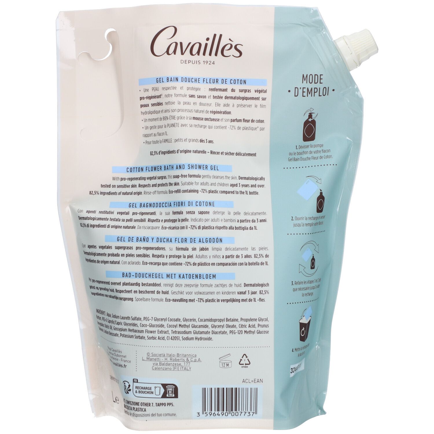 Cavaillès Gel Bain/Douche Fleur De Coton Éco