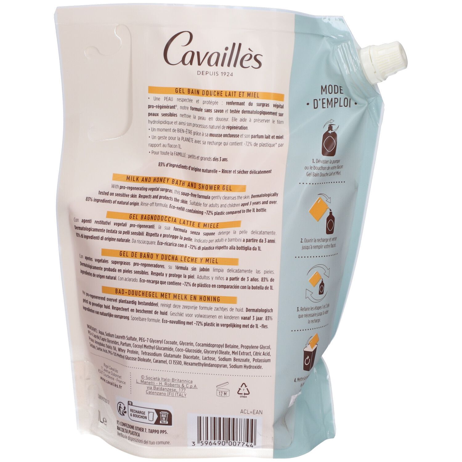 Cavaillès Gel Bain/Douche Lait/Miel Éco R1