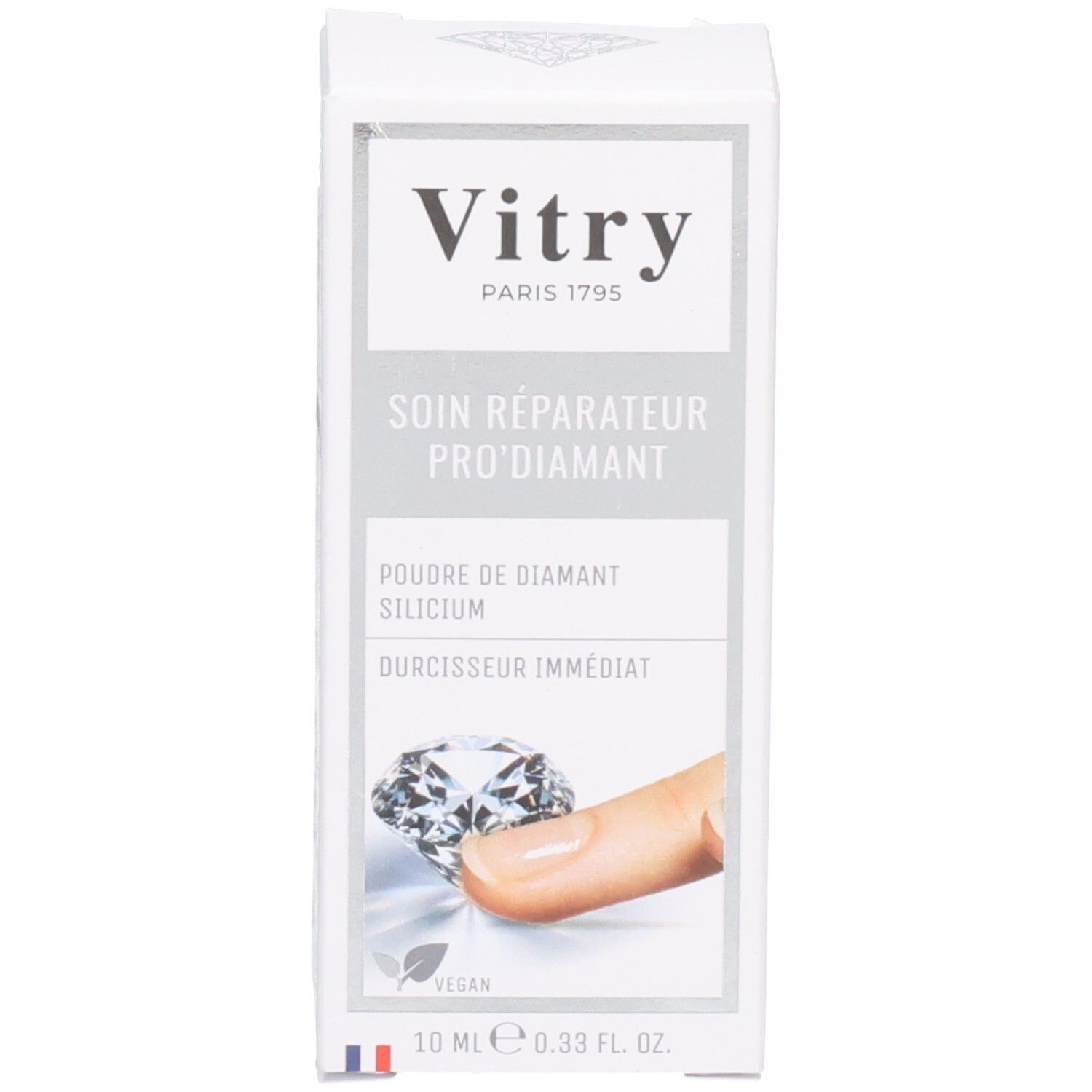 Boîte blanche avec "Vitry" et "PRO DIAMANT". Illustration de diamant.