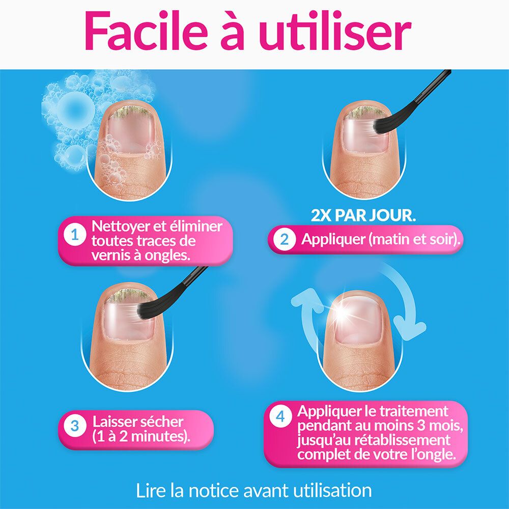Étapes d'application : Nettoyer, appliquer, laisser sécher, appliquer 3 mois.