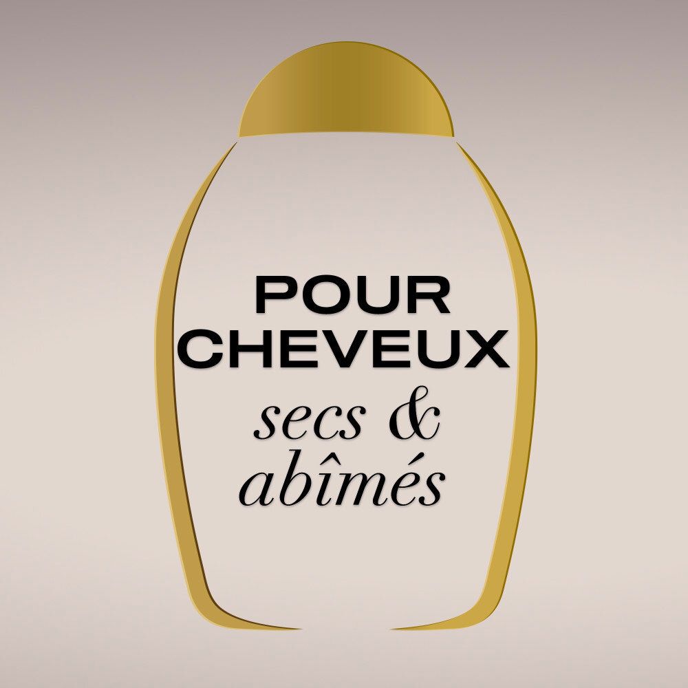 Silhouette de flacon avec texte : Pour cheveux secs et abîmés.