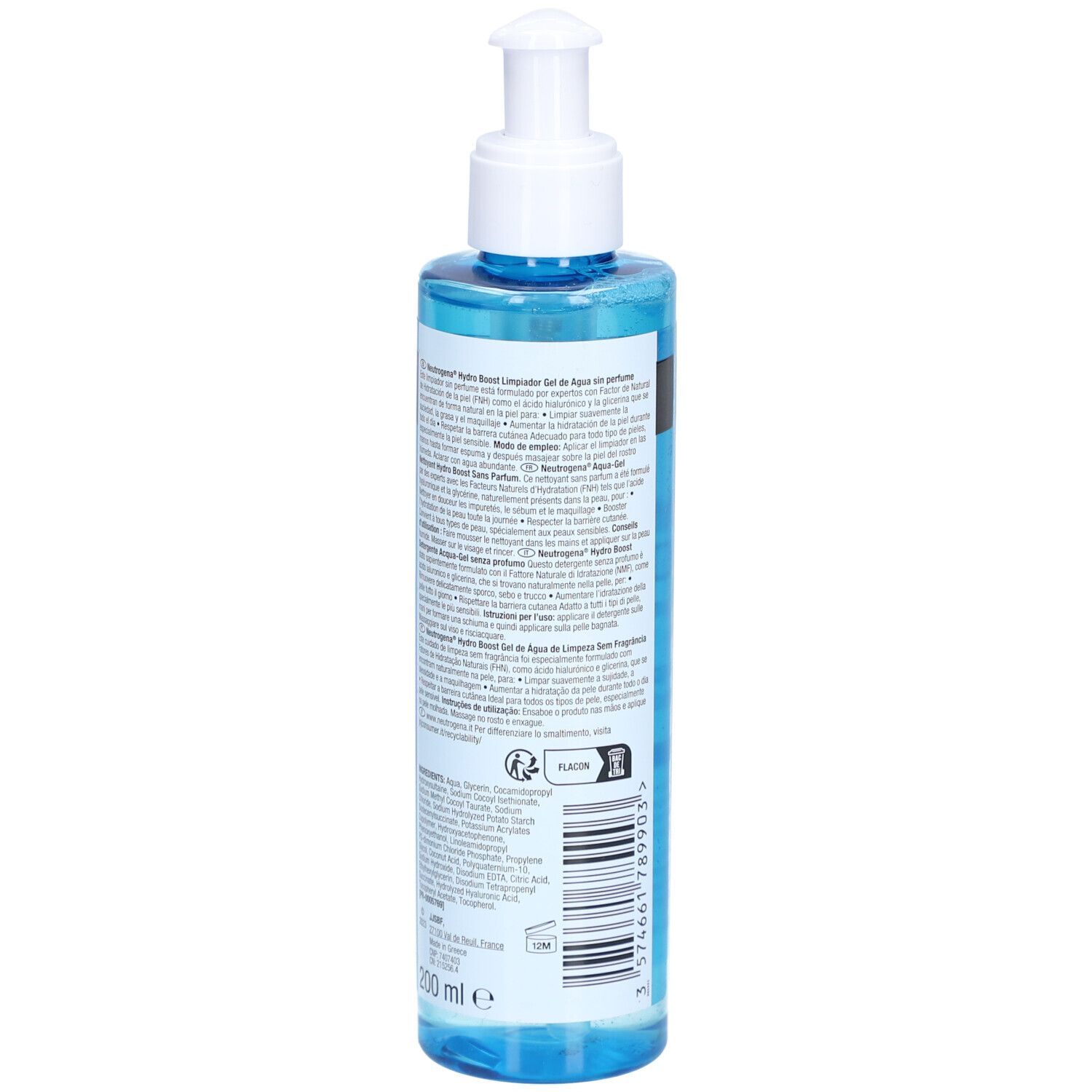 Neutrogena Hydro Boost Gel Nettoyant Hydratante Visage Sans Parfum 200 ml