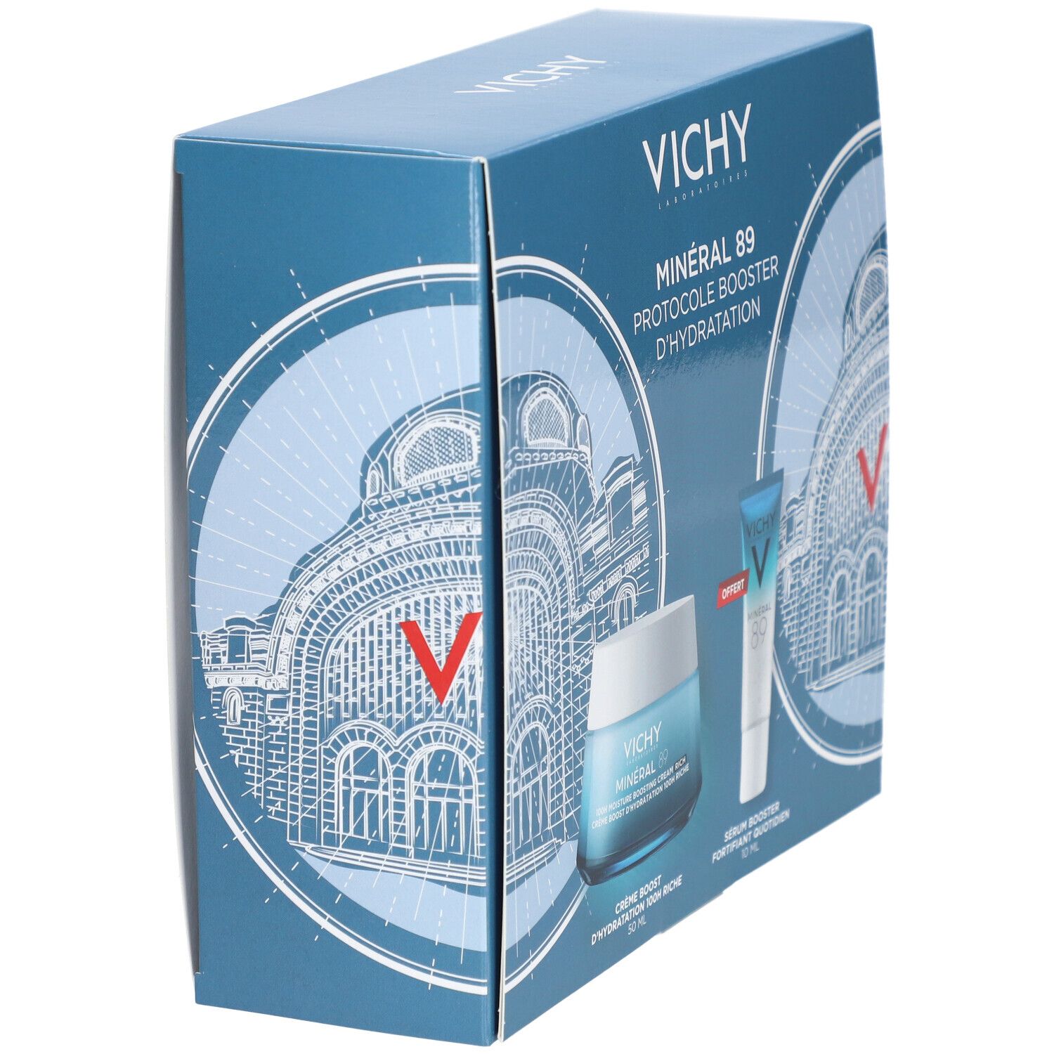 Vichy Minéral 89 Crème Boost Hydratation 100H Riche + Booster Quotidien Stimulant et Repulpant Offert