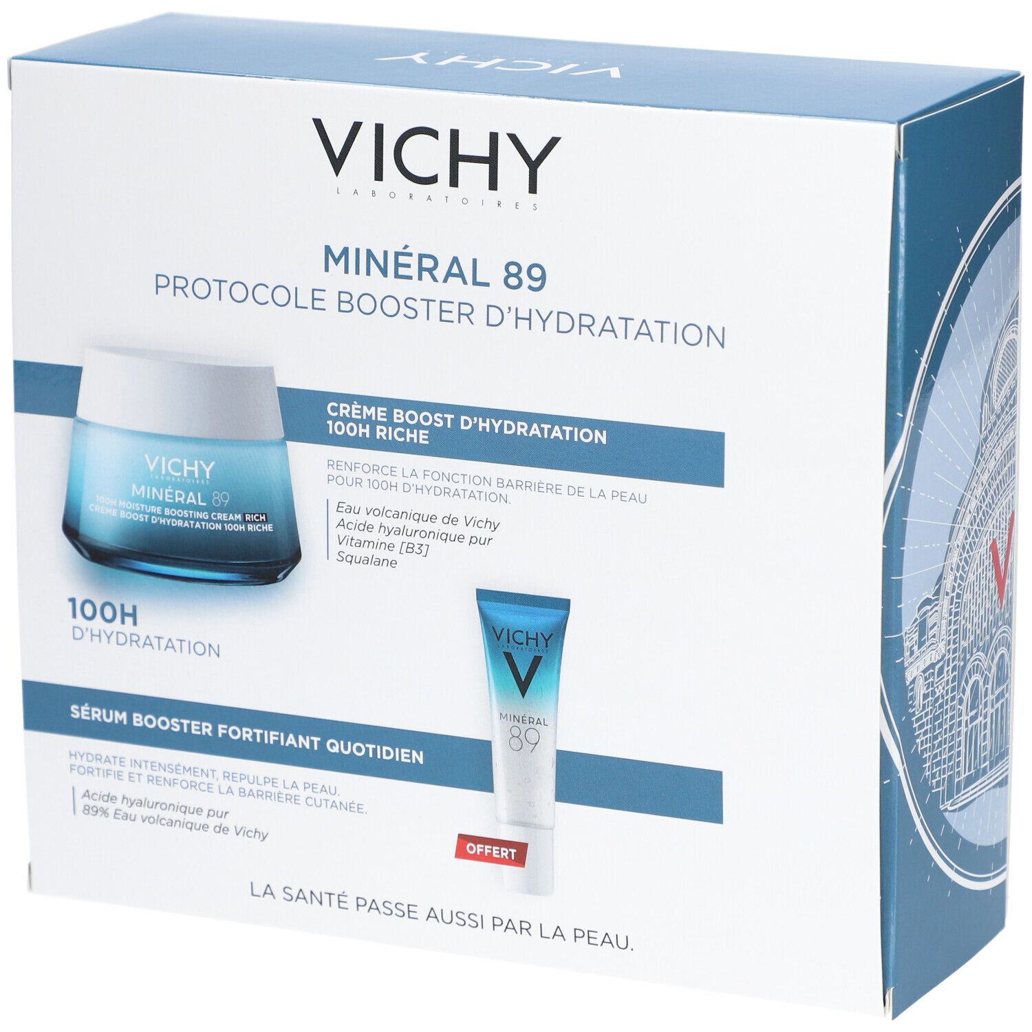 Vichy Minéral 89 Crème Boost Hydratation 100H Riche + Booster Quotidien Stimulant et Repulpant Offert