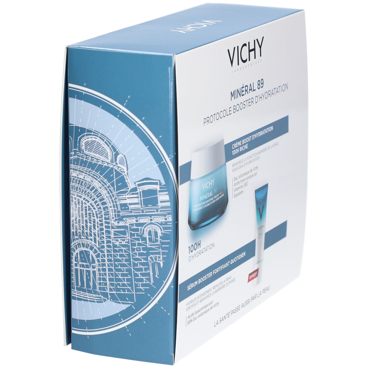 Vichy Minéral 89 Crème Boost Hydratation 100H Riche + Booster Quotidien Stimulant et Repulpant Offert