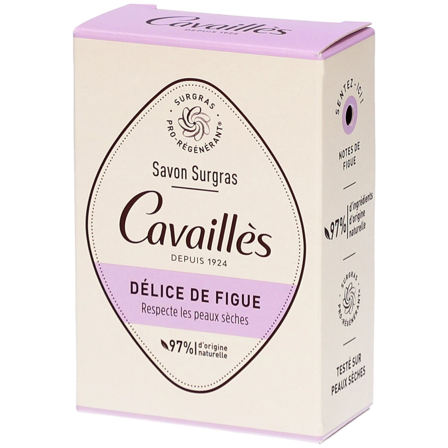 Boîte Cavaillès Délice de Figue. Ingrédients à 97% d'origine naturelle. Testé sur peaux sèches.