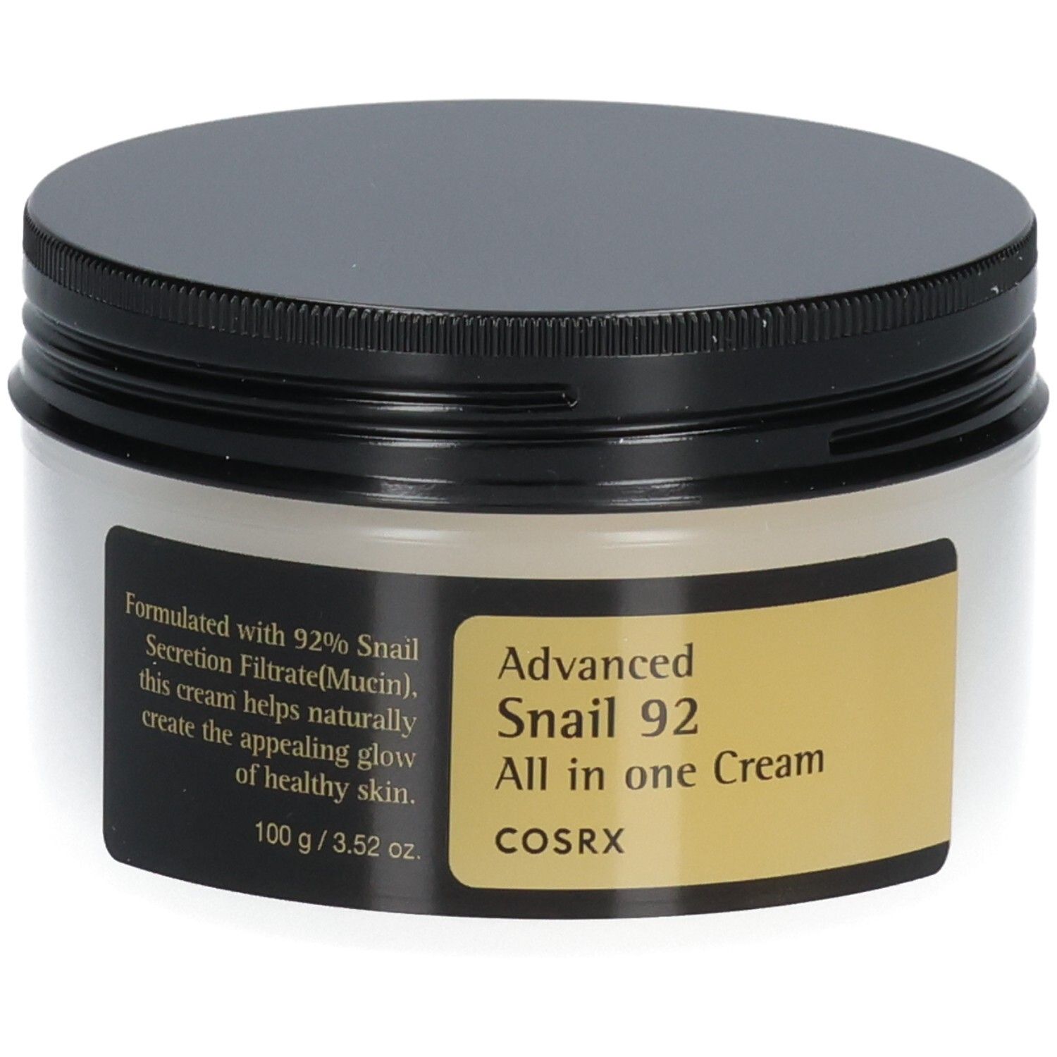 Crème tout-en-un Cosrx Advanced Snail 92 dans un pot blanc avec couvercle noir. Contient 100g.