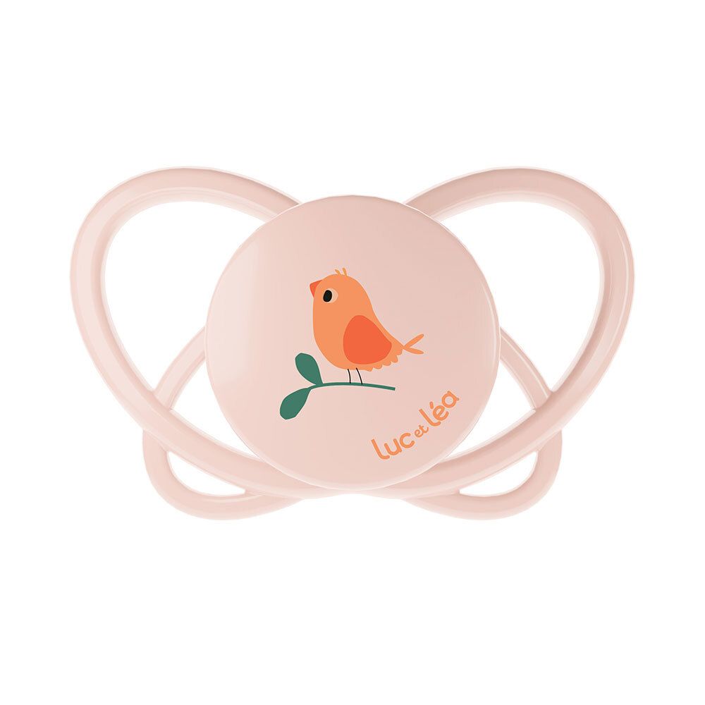 Sucette rose Luc et Léa, modèle Oiseau. Forme physiologique.