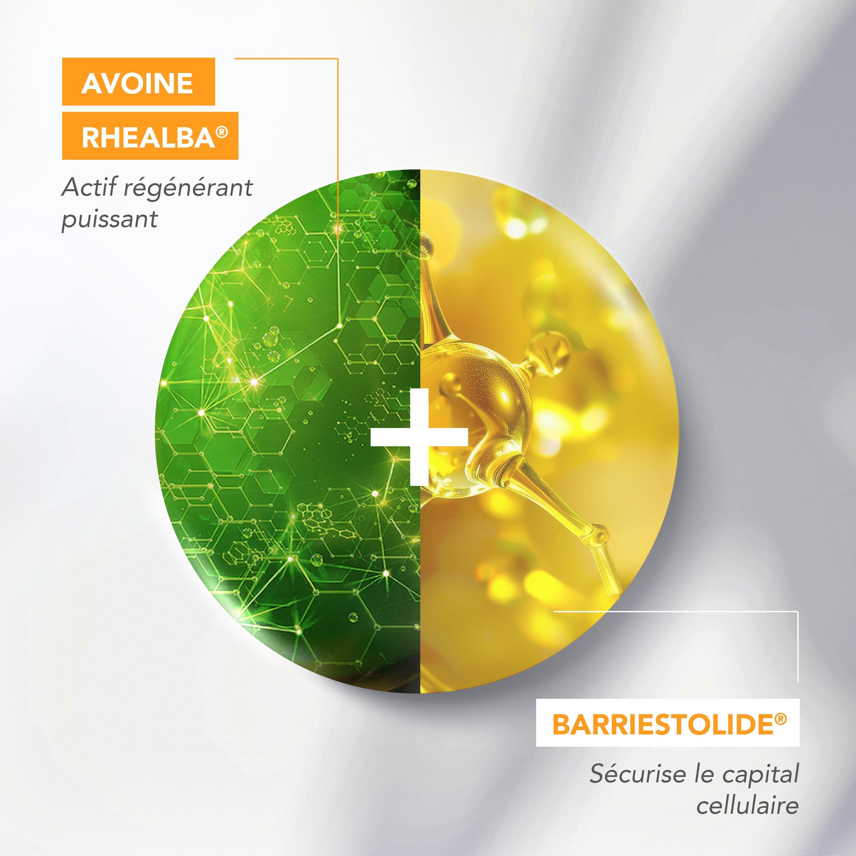 Représentation graphique d'Avoine Rhealba et Barriestolide. Deux cercles, vert et jaune, avec du texte.