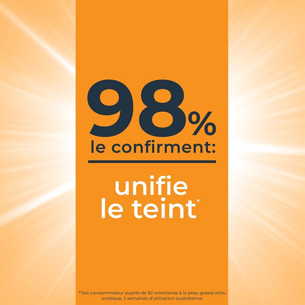 98% confirment : unifie le teint. Fond orange.