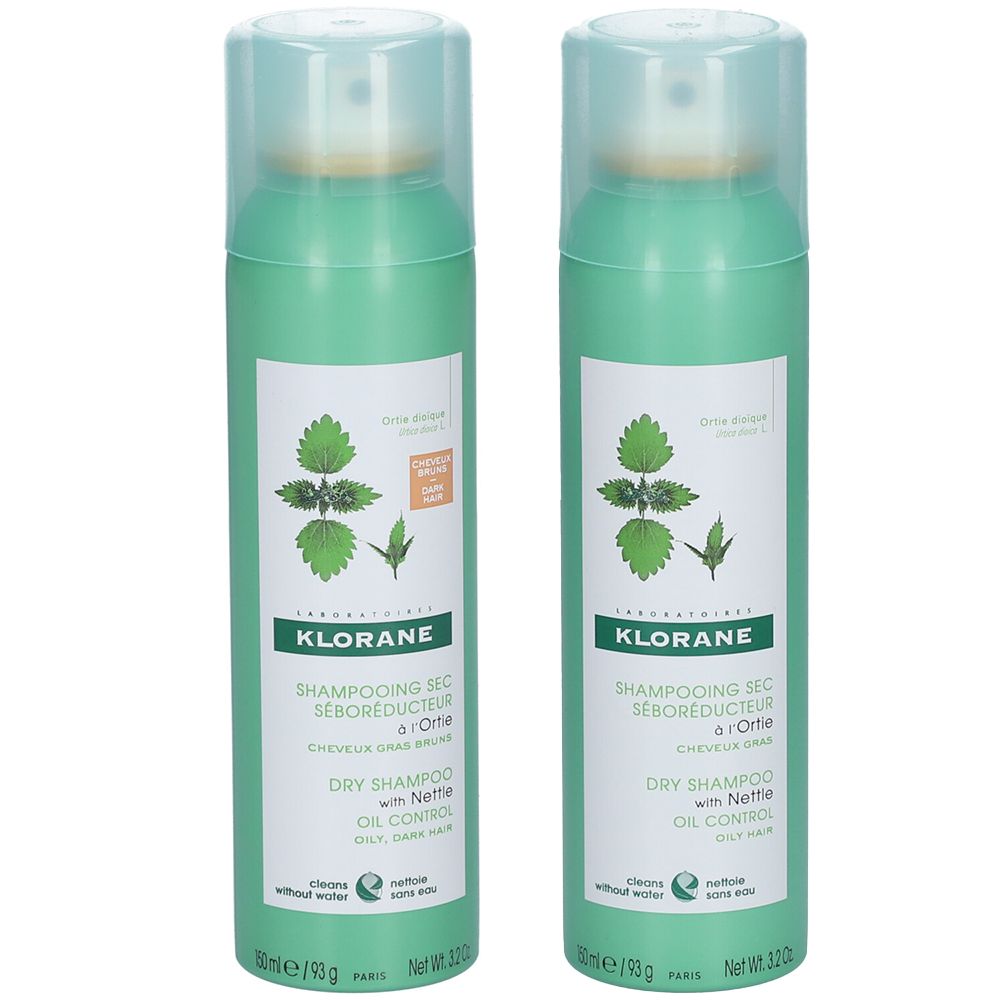 KLORANE Shampooing Sec Teinté Séborégulateur à l'Ortie + Shampooing Sec Séborégulateur à l'Ortie