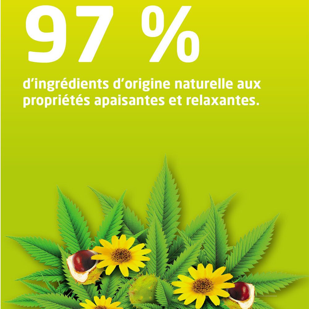 97% d'ingrédients d'origine naturelle. Illustration de feuilles, tournesols et châtaignes.