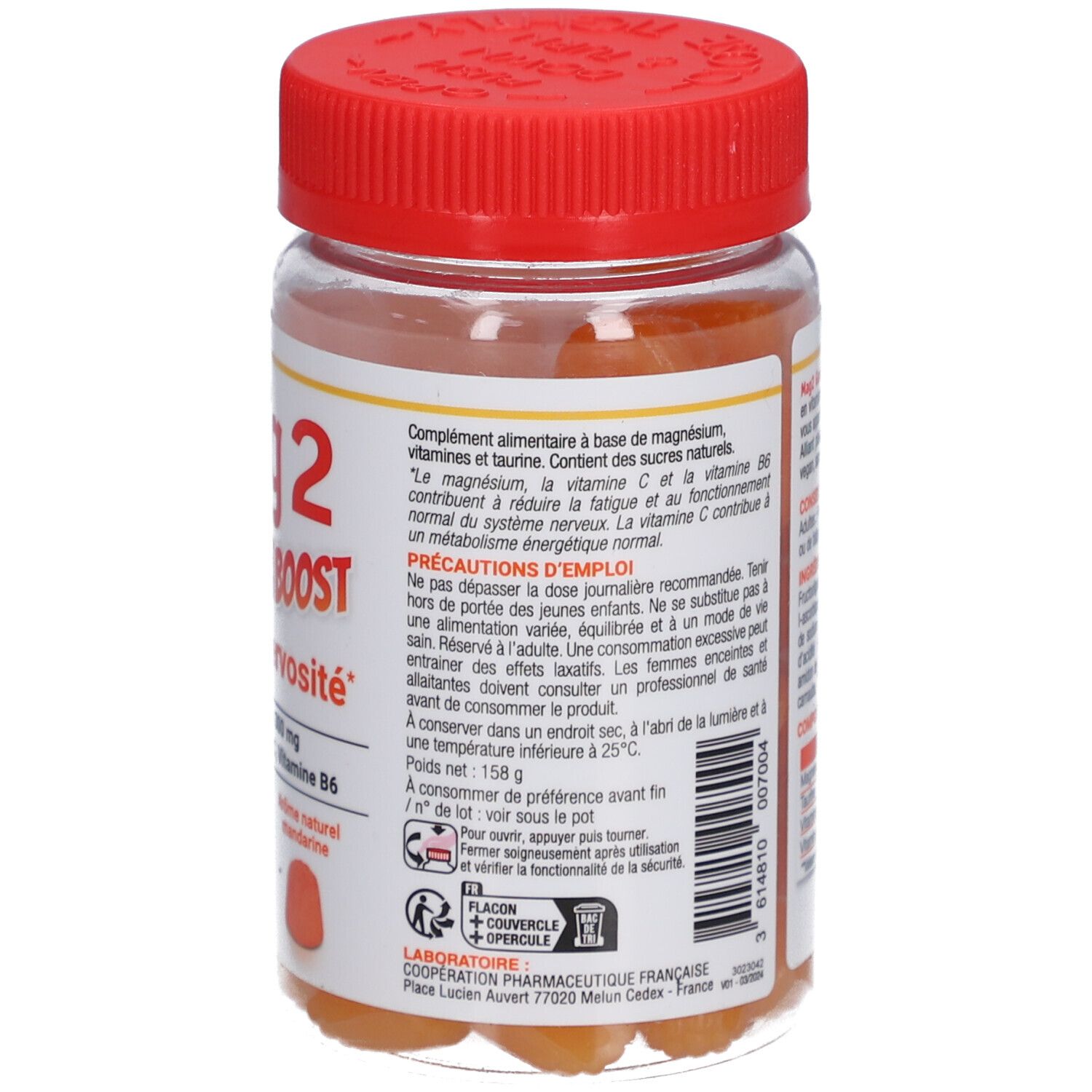 MAG 2 - Gommes BOOST -  Anti-nervosité et anti-fatigue - Sans sucres ajoutés et sans colorant artificiel - Ingrédients vegan -Arôme naturel de mandarine - Complément alimentaire à base de magnésium, taurine, vitamines B6 et C - 45 gommes