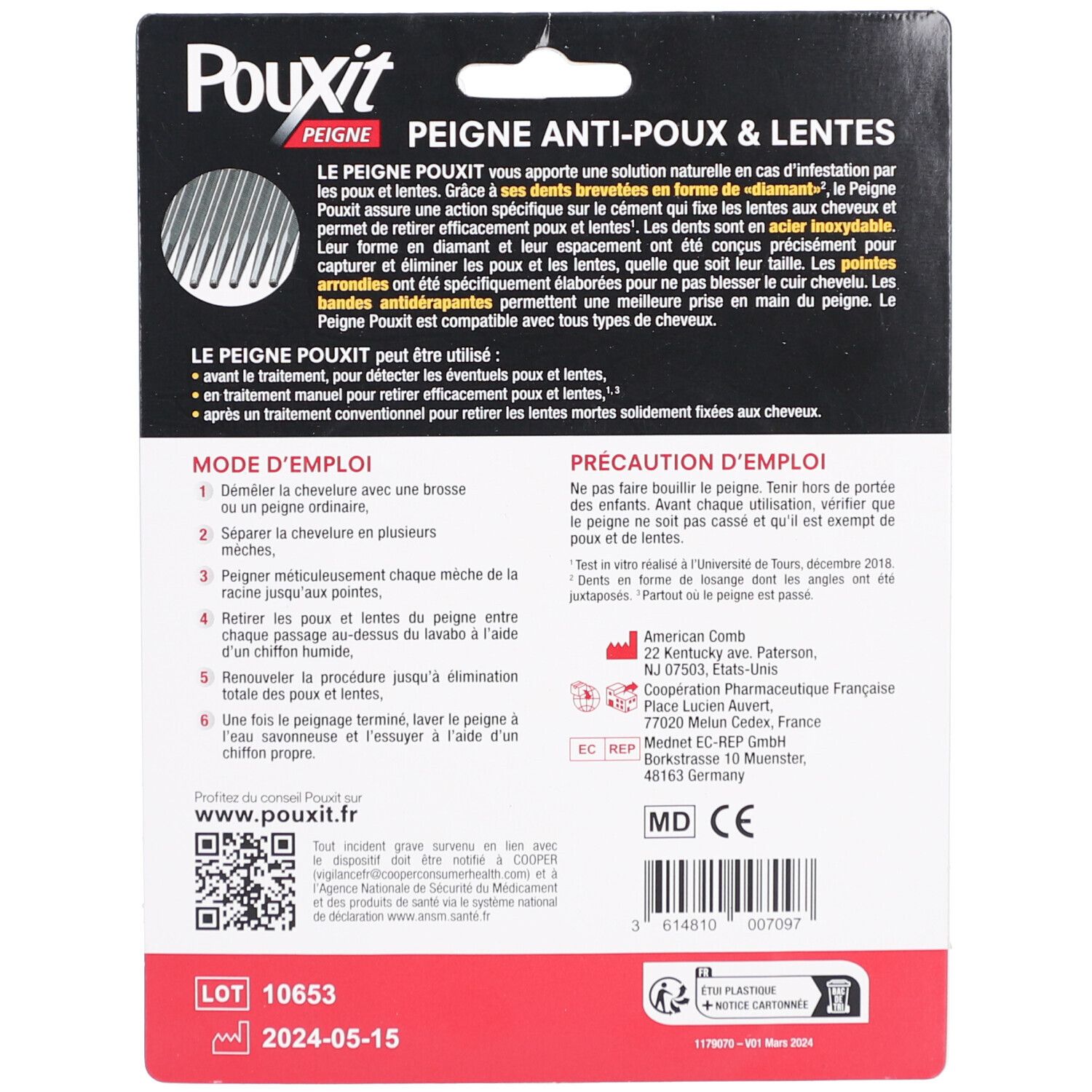 POUXIT - Peigne anti-poux et lentes en acier inoxydable - Méthode naturelle contre les poux et les lentes - Résultat immédiat