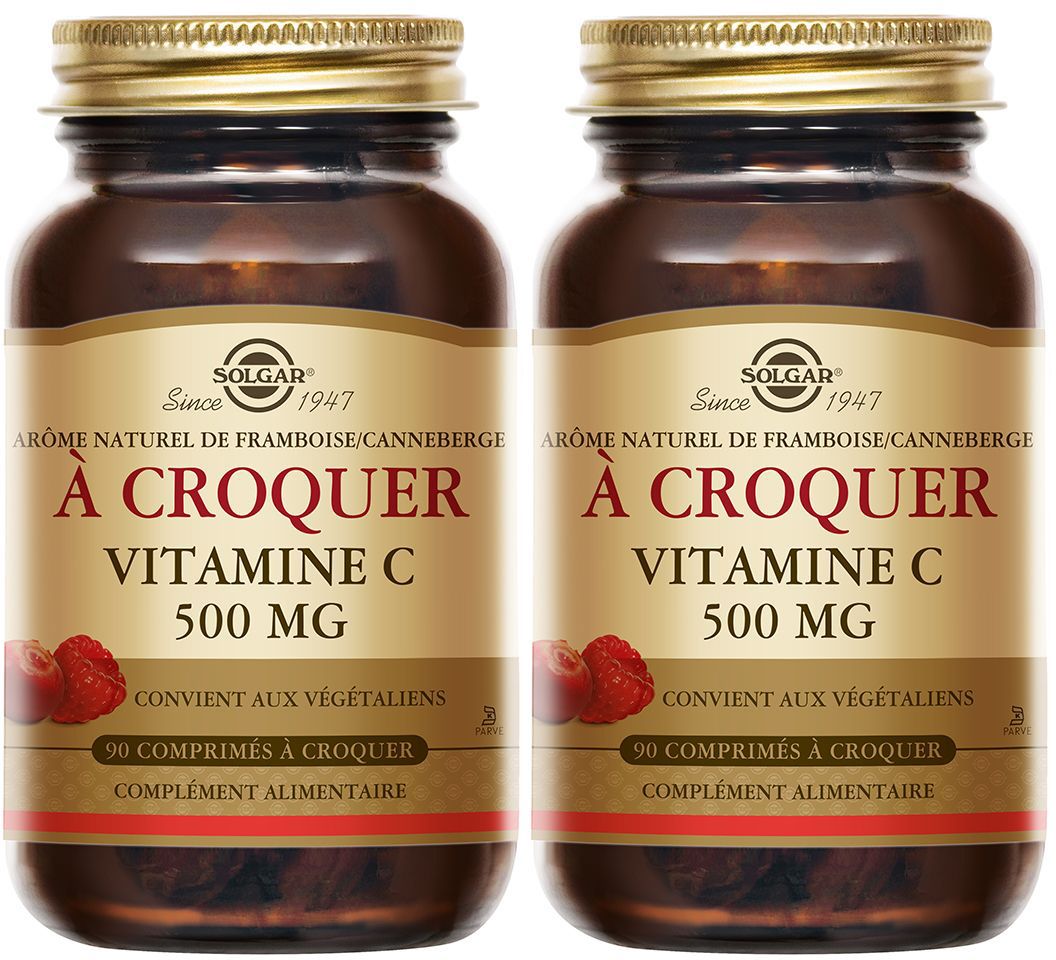 SOLGAR Vitamine C 500 mg à croquer - Framboise/Cranberry - Défenses immunitaires