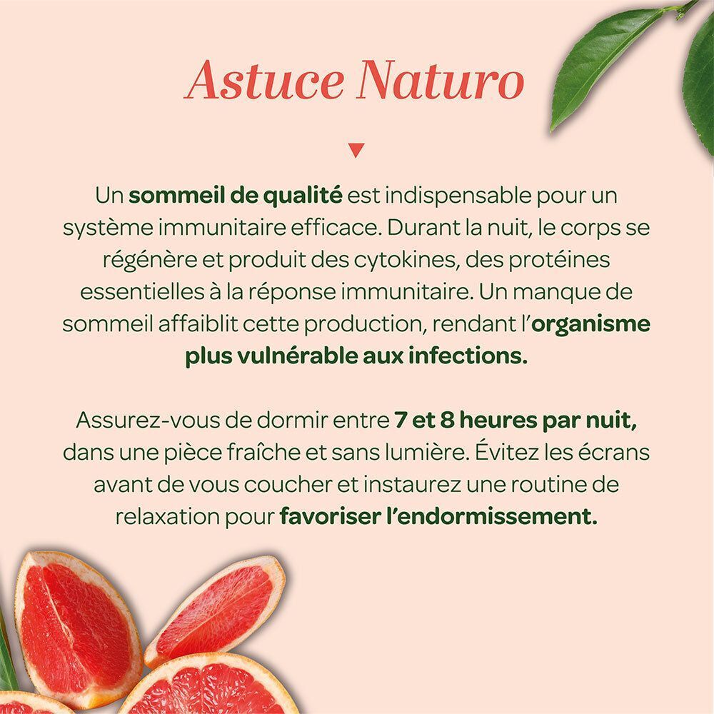 Conseils pour un bon sommeil afin de renforcer le système immunitaire, avec motif pamplemousse.