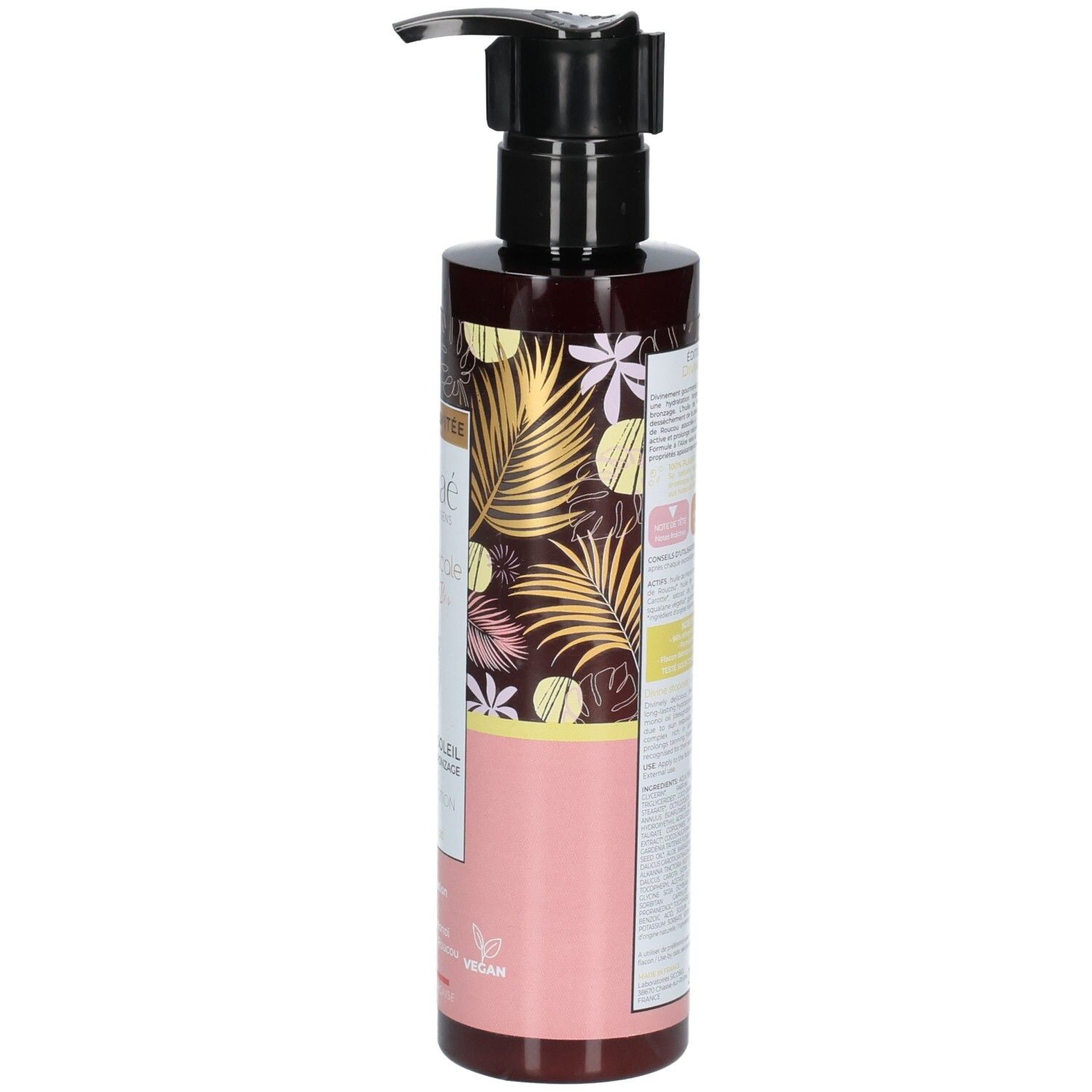 Vue latérale de la lotion activatrice de bronzage Osmae avec étiquette.