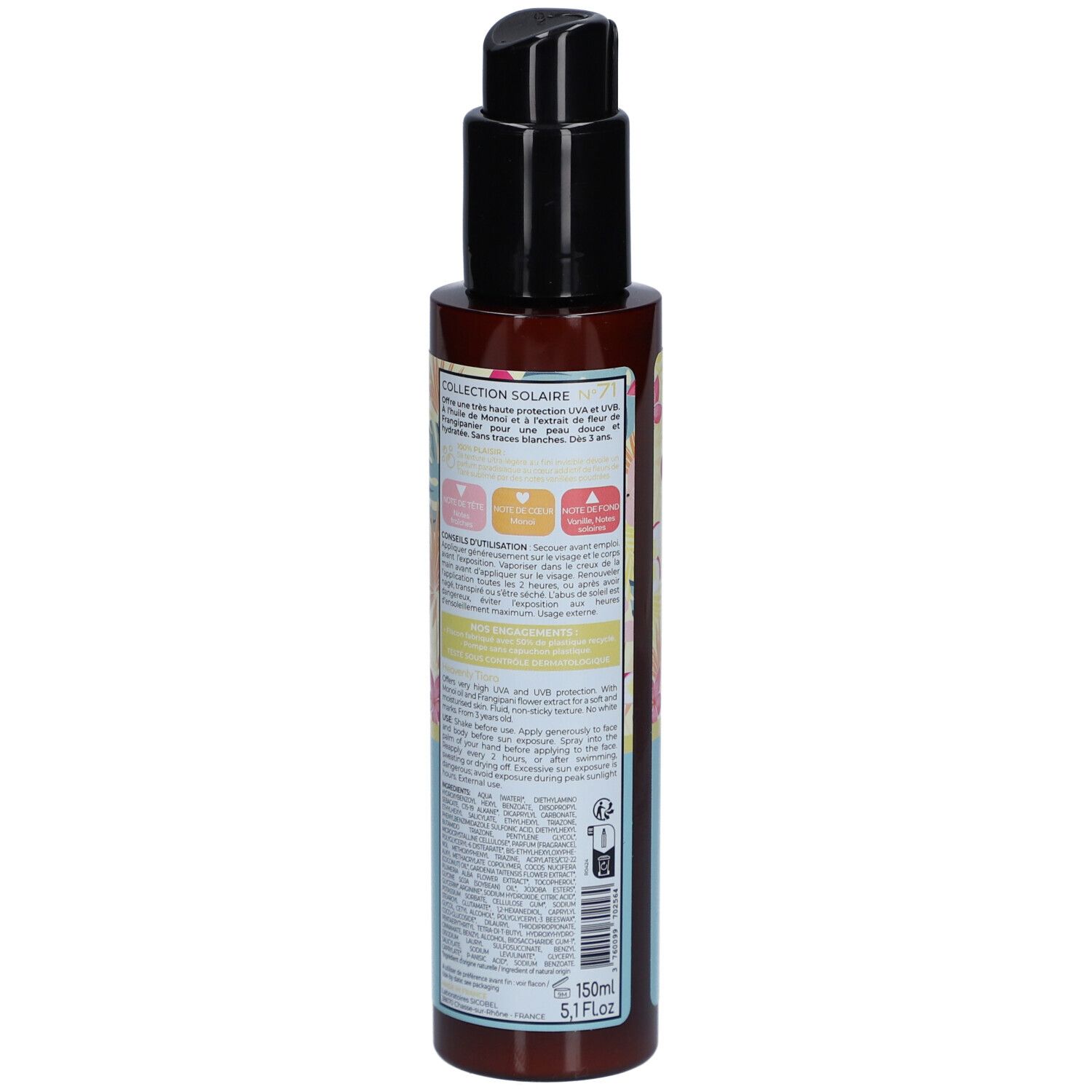OSMAE Spray Solaire Hydratant Paradisiaque Tiaré SPF50+