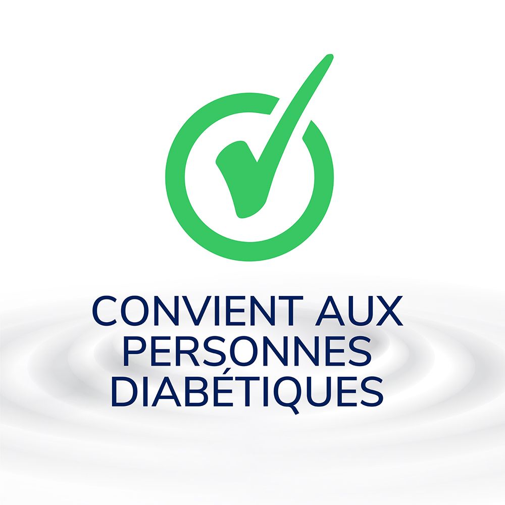 Coche verte dans un cercle. Texte : Convient aux personnes diabétiques.