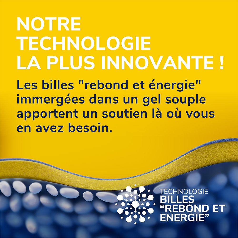 Fond jaune avec texte : "NOTRE TECHNOLOGIE LA PLUS INNOVANTE!". Texte sur "Billes 'rebond et énergie'".